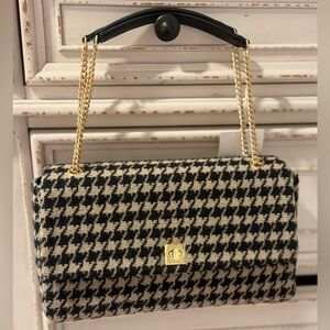 Anine Bing Houndstooth Shoulder Bag with Gold Chain new